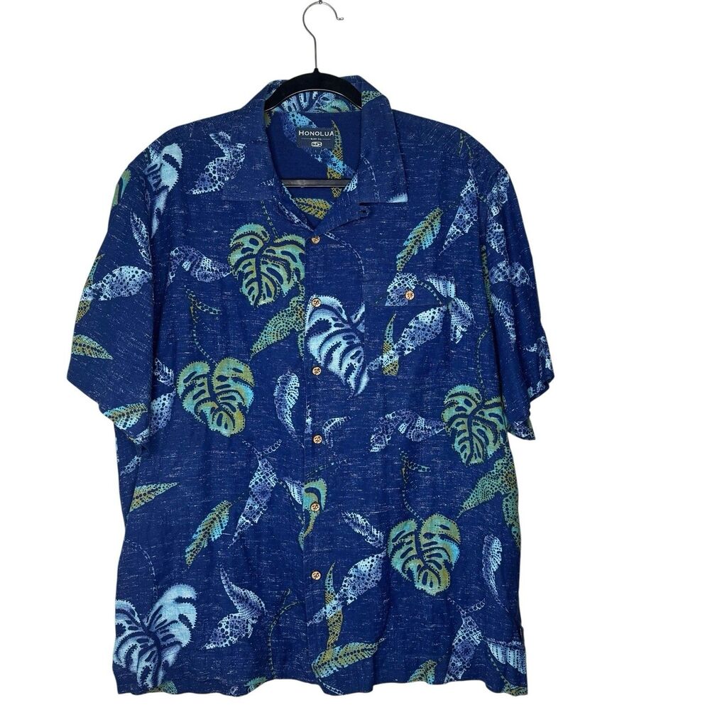 Honolua Surf Co.‎ Hawaiian Button Up Shirt Men’s L Monstera Island Vacation Core